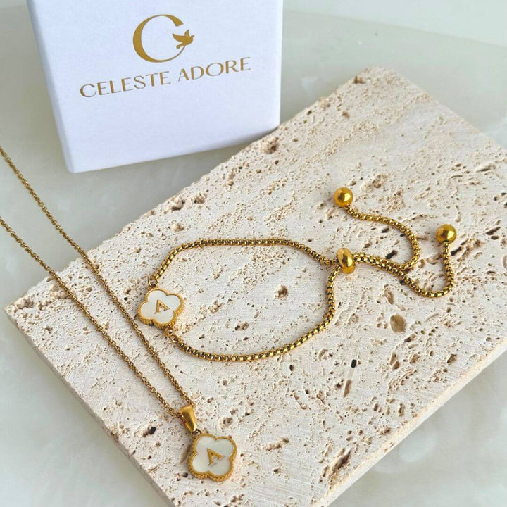 Personalised Clover Initial Necklace & Bracelet Set