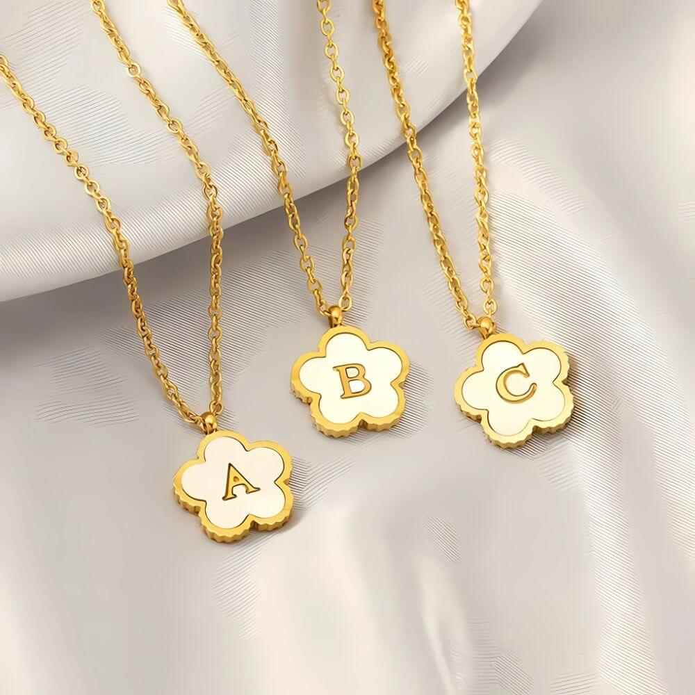 Personalised Five Leaf Clover Initial Necklace