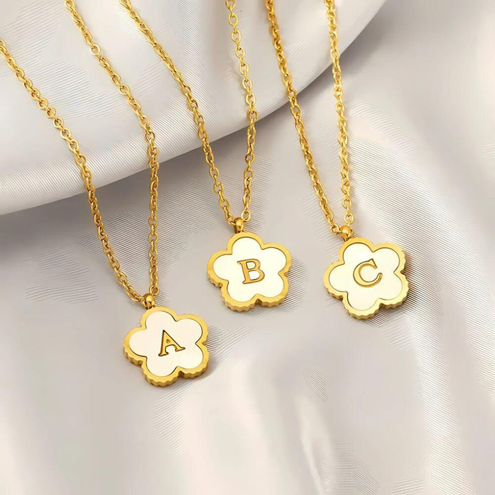 Personalised Five Leaf Clover Initial Necklace